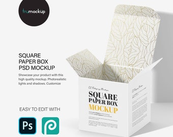 Cube Packaging Box Trio Mockup Template Floating Square Paper Boxes Add ...