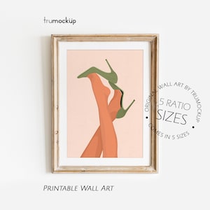 Woman Legs With Green High Heels - Digital Illustration | Ready to Print Wall Art