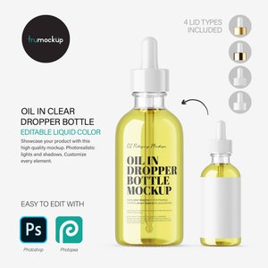 Digital Oil in Dropper Bottle - Editable Lid&Liquid - Cosmetic Mockup - PSD / PNG / JPG