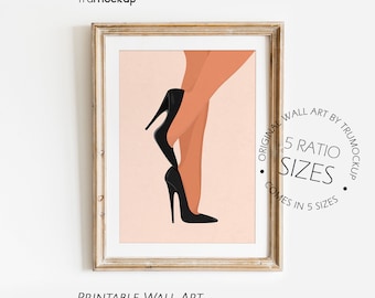 Frauenbeine Mit Schwarzen High Heels - Digitale Illustration | Bereit zum Drucken von Wandbildern