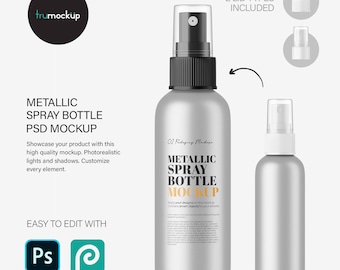 PSD-mockup metalen spuitfles – cosmetische verpakking – huisstijlsjabloon – digitale download