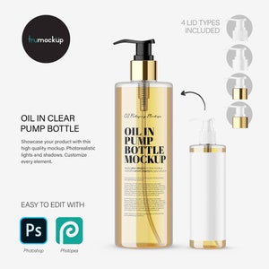 Digital Oil In Clear Pump Bottle - Cosmetic Mockup - PSD / PNG / JPG