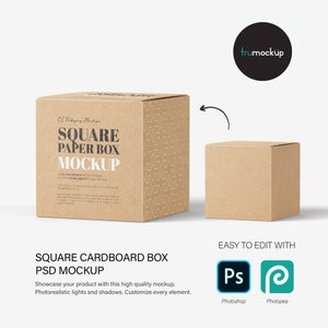 Digital Square Cardboard Box Mockup - PSD / PNG / JPG