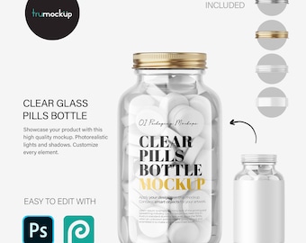 Clear Pill Bottle PSD Mockup – Supplement Packaging – Branding Template – Digital Download