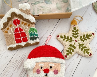 Estrella de ponche hecha a mano, casa, Papá Noel, decoración navideña