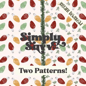 Christmas Lights & Winter Trees Seamless Pattern Bundle Hand Drawn Digital Download .PNG Christmas File