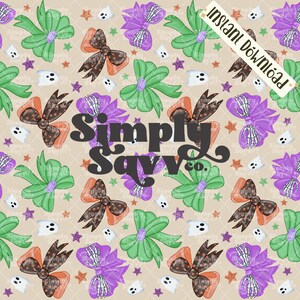 Spooky Halloween Bows Seamless Pattern Hand Drawn Digital Download .PNG Halloween File