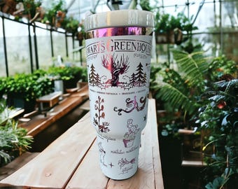 Vaso Herbology de 40 oz en blanco con diseño cromado con cambio de color arcoíris