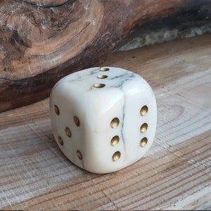 Dice in Carrara marble, Made in Italy, Italian craftsmanship, objects in pure white Carrara marble, mortar, Carrara marble mortar