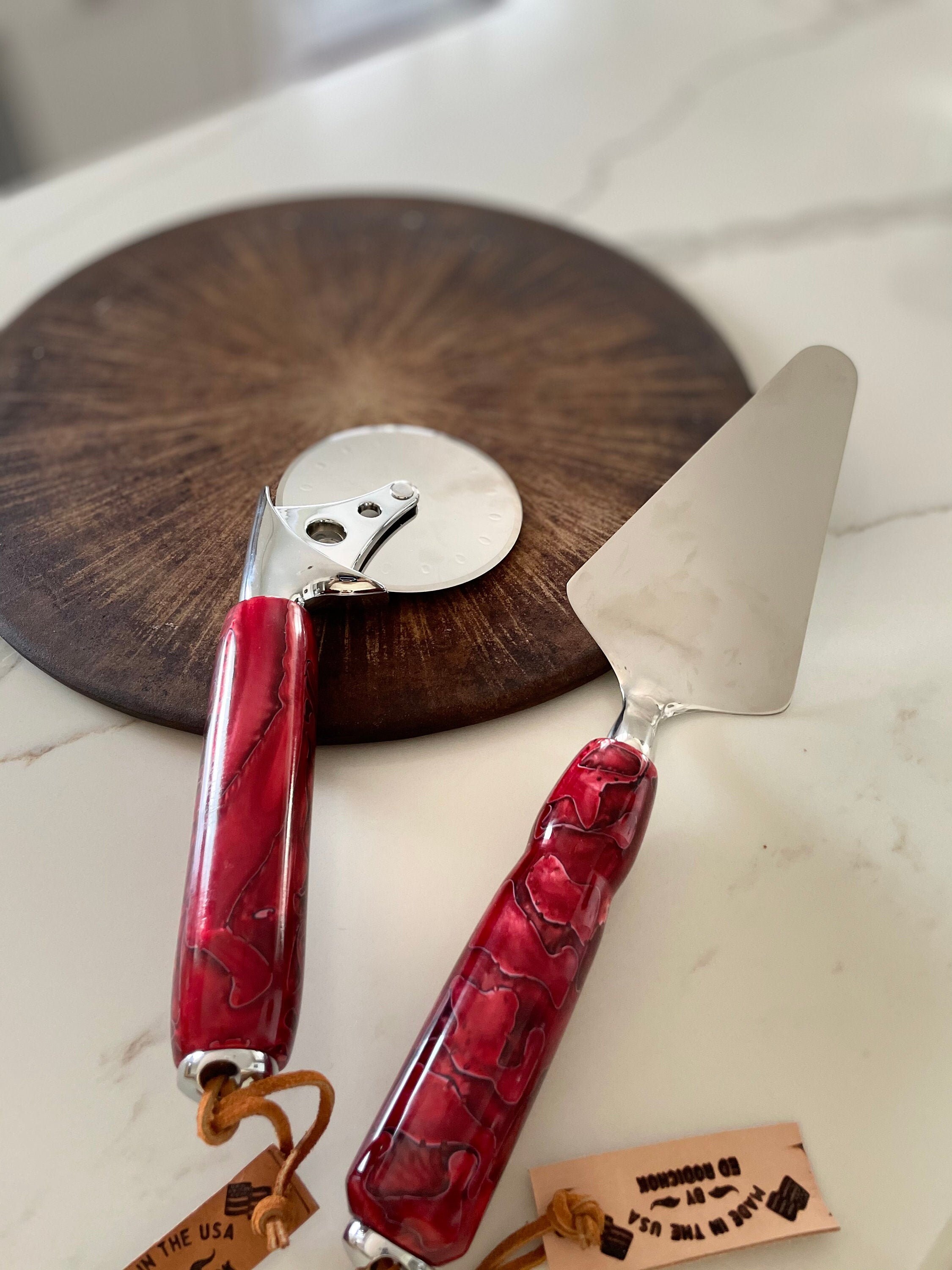 Handmade Hand Turned Pizza Cutter with Serving Spatula Red Etsy