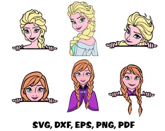 Pakiet Frozen SVG, Elsa Anna Clipart, Projekty plików do cięcia dla Cricut i Silhouette, Warstwowy SVG