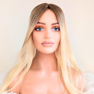 Ombre Blonde Remy Human Hair Topper: 20&quot; Free Part Clip-In Wiglet, 13x13cm Base