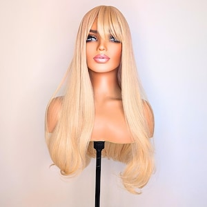 Long Blonde Wig with Bangs: 26&quot; Heat-Resistant Synthetic Hair
