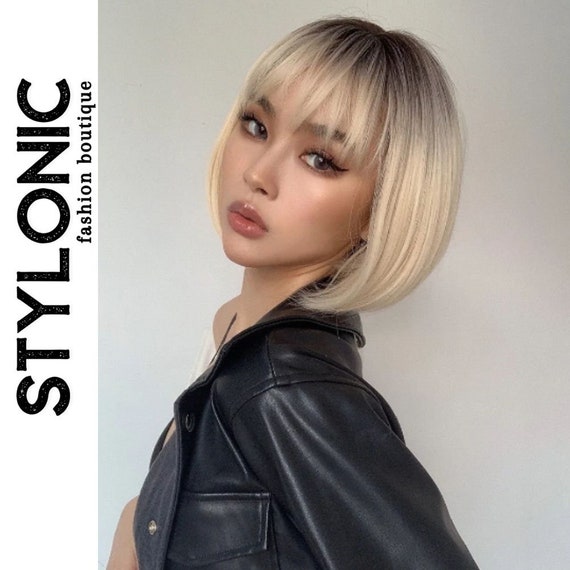 Short Blonde Wig With Bangs - Etsy Short Blonde Wig With Bangs - Etsy