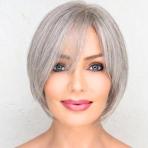 Extension per capelli umani grigie con clip per diradamento della zona della corona - 25 cm, volume naturale, leggero e traspirante