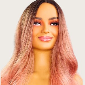 Pink Ombre Wig with Dark Roots Long Wavy Wig for Women Heat Resistant Synthetic Hair Glueless Natural Look Cosplay Wig UK Daily