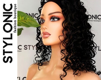 Curly Black Wig - Headband Wig