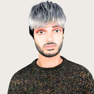 Tvåfärgad Pixie Peruk – Silver & Svart Kort Syntetiskt Stil