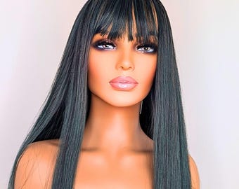 Dark Green Wig with Bangs
