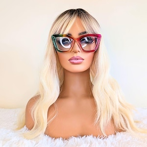 Platinblonde Ombre-Perücke mit Fransen: Hitzesicheres Kunsthaar, 50 cm Perücken