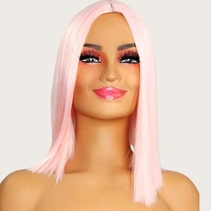 Y2K Baby Pink Wig for Women Long Straight Wig Heat Resistant Synthetic Hair Glueless Baddie Aesthetic Cosplay Party Wig UK