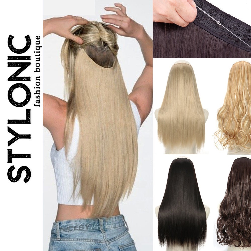 Clip in Two Tone Synthetic Feather Hair Extension 18 inch Party Highlight Long Straight Hairpiece Invisible Striped Hair Extensions, Human Hair