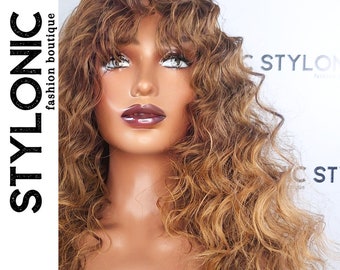 Brown Curly Wig - Wigs with Bangs