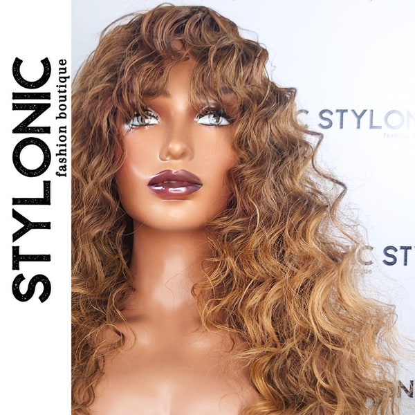 Brown Curly Wig - Wigs with Bangs