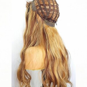 Brown Highlighted Wig with Bangs – Long Wavy Glueless Synthetic Wigs