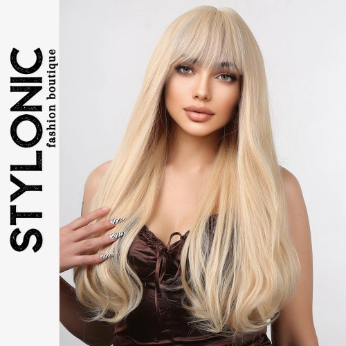 Long Dark Rooted Blonde Natural Wavy Ombré Wig With Bangs/ Etsy