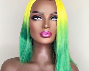 Yellow and Green Wig