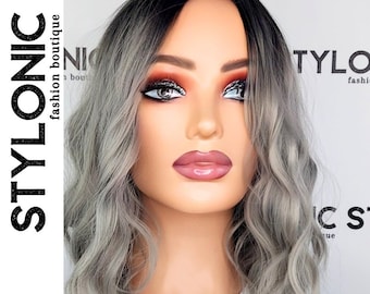 Black and Gray Wig | Ombre Wig Bob | Wavy Wigs