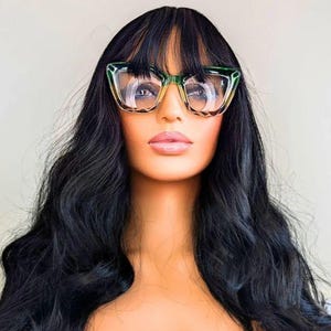 Goddess Waves Black Wig with Bangs: 26&quot; Heat-Safe Glueless Synthetic Hair Wigs