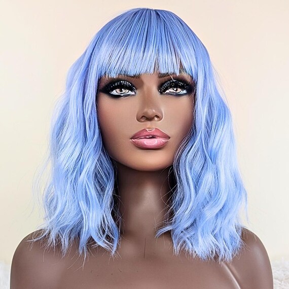 Light Blue Beauty Wavy Bob Full Wig Amazon.com : BEAUTIFA Light Blue Wig for Women Wavy Curly  main image 4