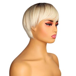 Pixie Cut Wig Blonde - Realistic Straight Hair Fringe, Synthetic, Ladies, Cosplay, Alopecia Wigs for Women