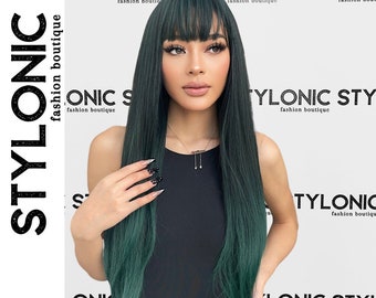 Ombre Green Wig - Wigs with Bangs - Edgy Wig