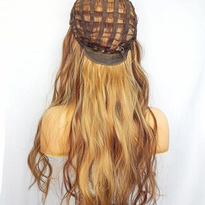 Brown Highlighted Wig with Bangs – Long Wavy Glueless Synthetic Wigs