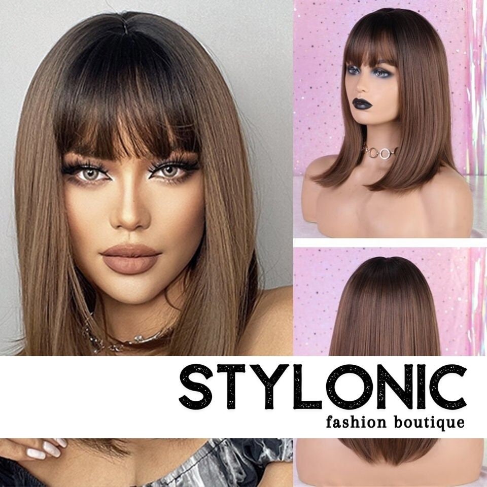 Brown Wig With Bangs - Etsy New Zealand Brown Wig With Bangs - Etsy New Zealand