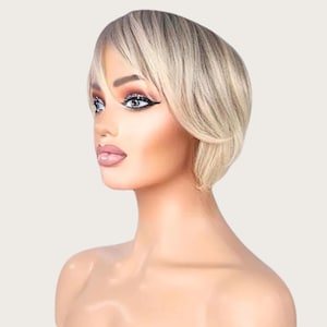 Pixie Cut Blonde Wig: 4&quot; Short Bixie Ombre Rooted Platinum Wig