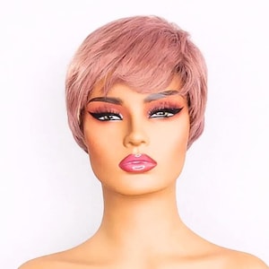 Peluca corta rosa claro - Estilo pixie, punk rocker, unisex, resistente al calor para uso diario, cosplay