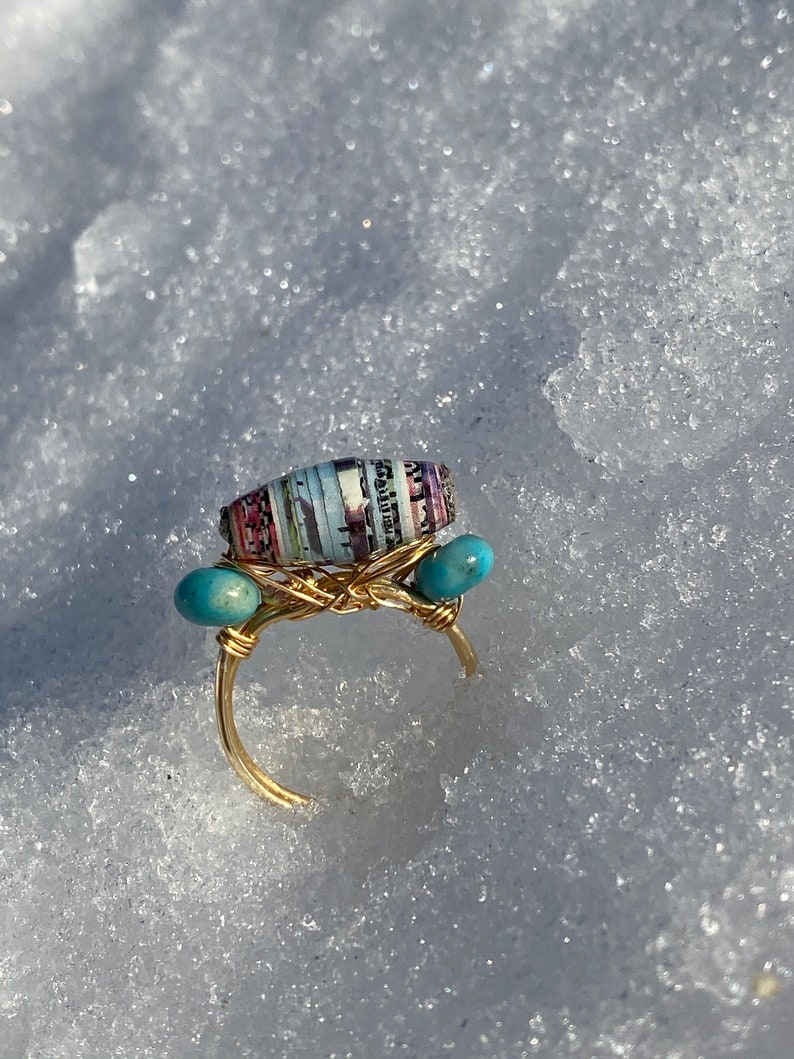Paper Bead Agate wire Ring