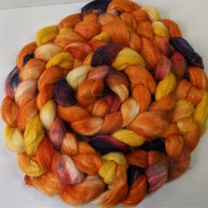 Amber Glow | Hand-Dyed BFL & Tussah Silk Combed Top