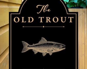 Personalized Home Bar Sign: 'The Old Trout' Metal Pub Sign