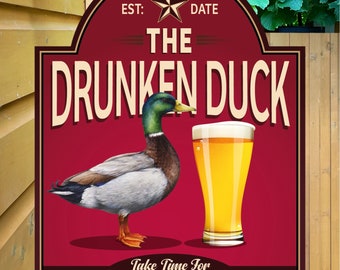 Personalized Metal Home Bar Sign: The Drunken Duck Pub Decor