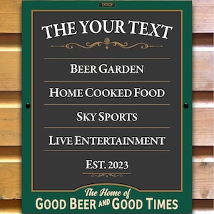 Personalized Home Bar Sign: Green Metal Pub Menu, Man Cave Decor