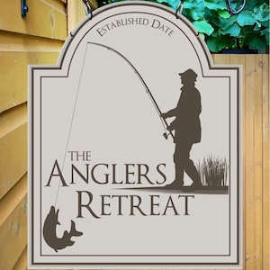 Personalized Anglers Retreat Metal Pub Sign - Custom Home Bar Decor