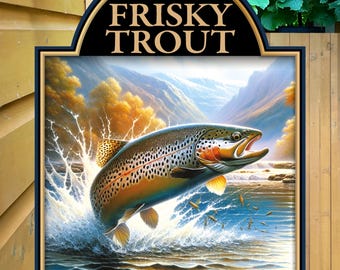 Personalized Home Bar Sign: Custom Metal Pub Decor - Frisky Trout