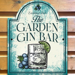 Garden Gin Bar / Personalised premium Metal Traditional Home Bar Sign / Home Pub Sign / Home ManCave Sign