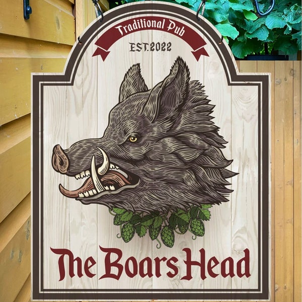 Boars Head - Personalised premium Metal Traditional Home Bar Sign / Home Pub Sign / Home ManCave Sign