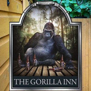 Personalized Gorilla Inn Metal Bar Sign - Custom Home Pub Decor